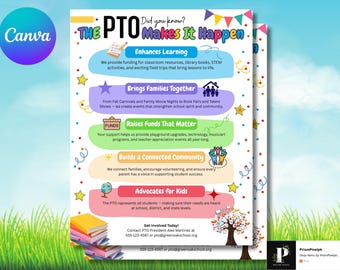 PTO Flyer Vorlage: Schulveranstaltungsplakat, bearbeitbares Canva Design (Sofortdownload)