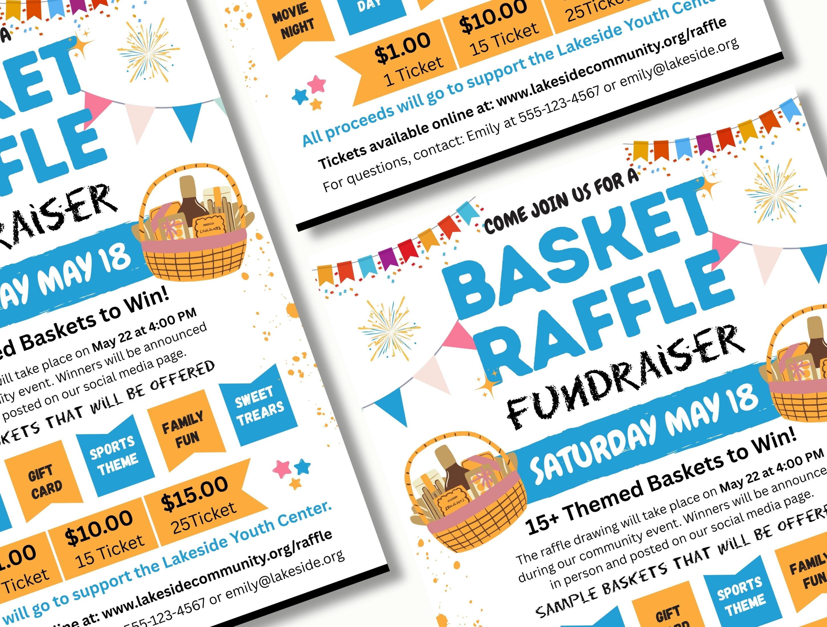 Basket Raffle Fundraiser Flyer Template: Editable PTA/PTO Event Poster ...