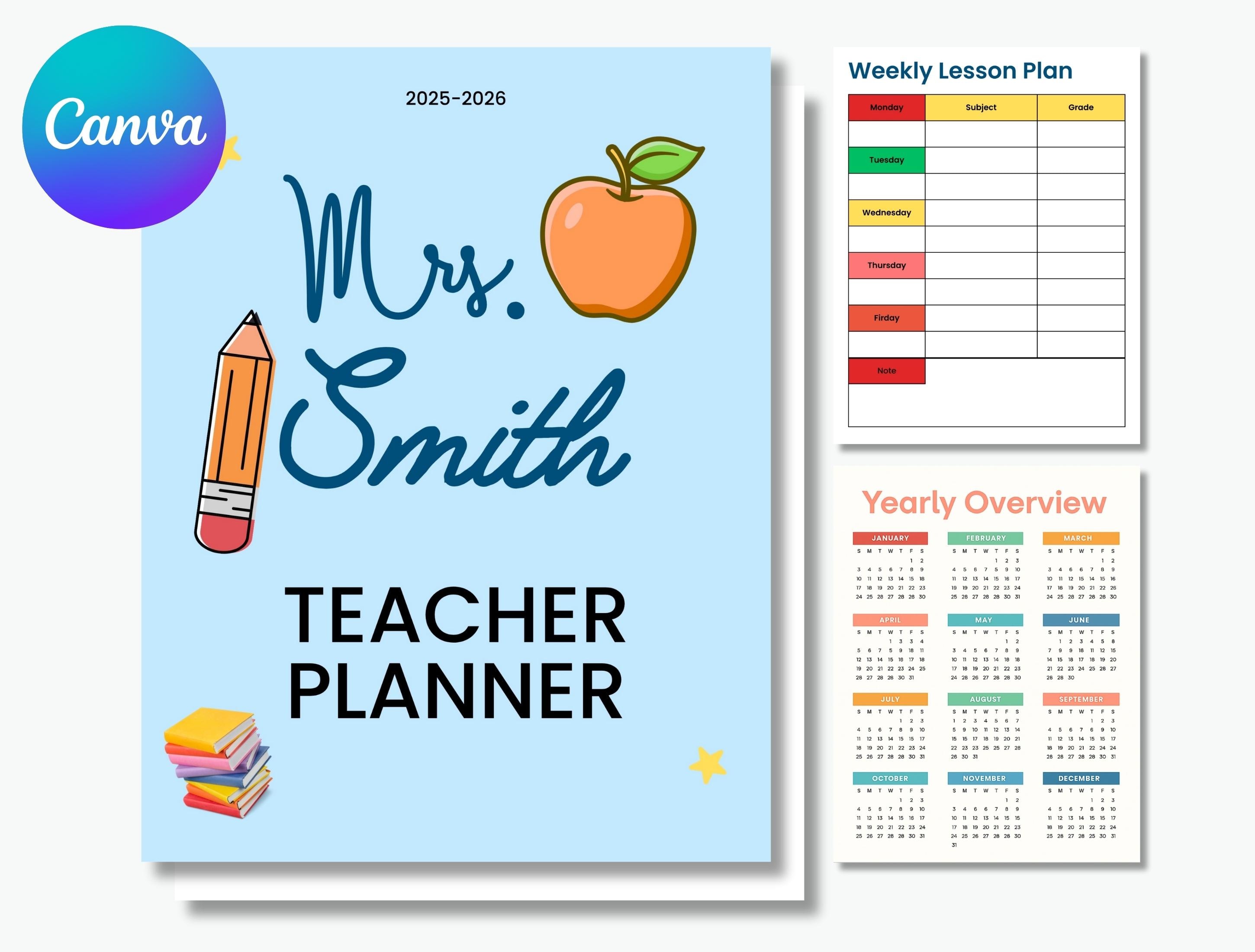 Editable Teacher Planner Template: Canva Lesson Plan Organizer ...