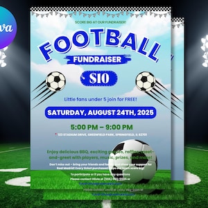 Football Fundraiser Flyer Template | Sports Event Invitation | Game Day Fundraiser | Printable Canva Template | Football Sports Fundraiser