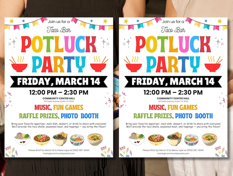 Editable Taco Bar Potluck Flyer: Cinco De Mayo Party Invitation (canva ...