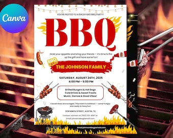 Editable BBQ Party Invitation: Summer Cookout Canva Template (Digital Download)