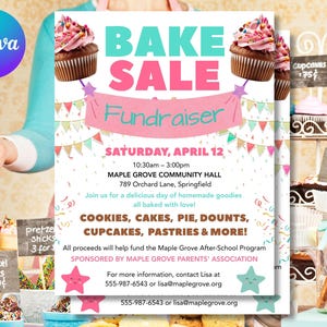 Bake Sale Flyer Template | Editable School Fundraiser Poster | PTA PTO Church Event Flyer | Family Fundraising Printable Instant Download