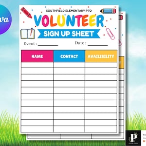 Folha de inscrição para voluntários editável: formulário para impressão para eventos (download digital)