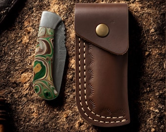 Handmade Damascus Pocket Knife – Custom Folding Knife, Personalized Gift for Dad, Father's Day Gift, Gift for Him, EDC Knife