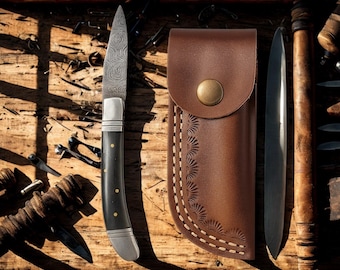 Handmade Damascus Neck Knife | Compact EDC Knife with Leather Sheath | Custom Mini Knife | Gift for Him | Survival Knife | Engraved Knife