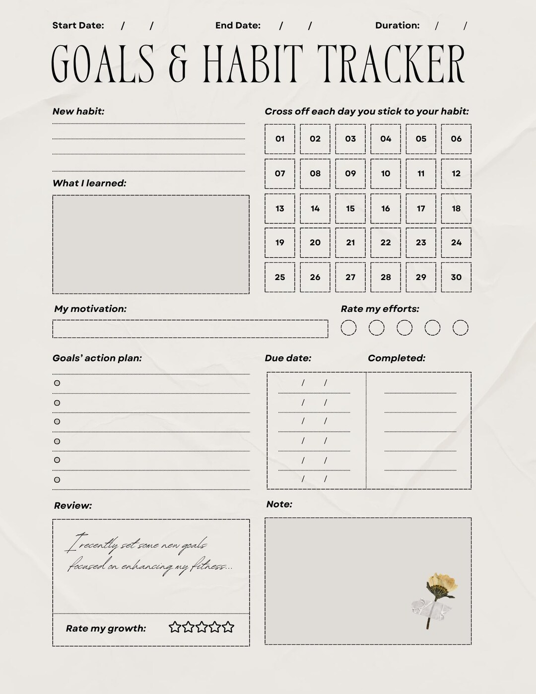 Goals & Habit Tracker Template – Printable PDF - Etsy