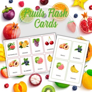Flashcards de fruits pour les tout-petits | Photos réelles | Apprentissage préscolaire imprimable | PDF et PNG | Cartes flash Montessori