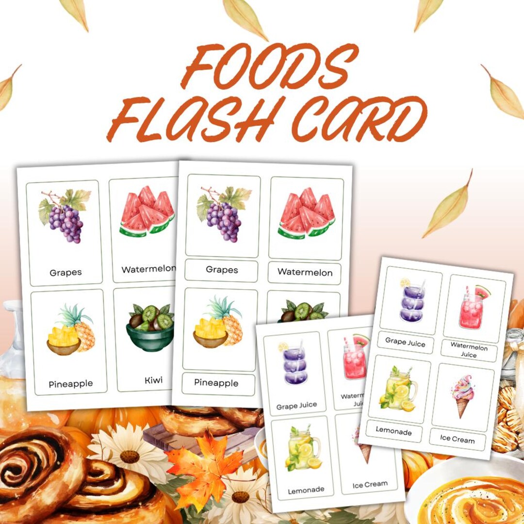 Food Flashcards for Toddlers – Watercolor English Vocabulary Cards for ...