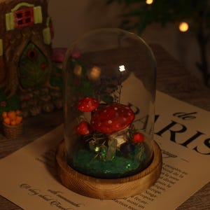 Fairy Mushroom Terrarium Lamp, Handmade Enchanted Forest Mushrooms Night Light, Red Polka Dot Mushroom Lamp, Crystal Decor, Cottagecore Gift