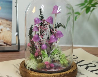 Lampada a fungo viola, lampada a fungo fatato con flusso di cristallo, luce notturna a fungo per camera da letto, cameretta dei bambini, elegante regalo di compleanno per la casa