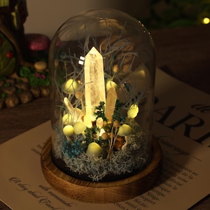 Ice Crystal Blue Mushroom Lamp – Healing Crystal Terrarium Light, Calming Energy Decor, Glowing Crystal Pillars, Mystical Night Light Gift