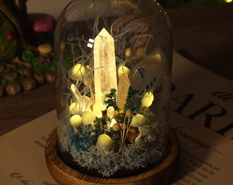 Lampada a fungo blu con cristalli di ghiaccio - Luce notturna di cristallo curativa, decorazione energetica calmante, pilastri di cristallo luminosi, regalo di luce notturna mistica