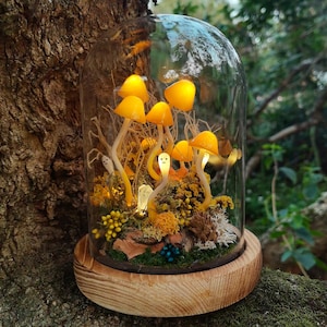 Dreamy Orange Mushroom Lamp | Glowing Crystal and Elves | Enchanted Mushroom Forest Night Light | Natural Decor for Bedroom, Creative Gifts