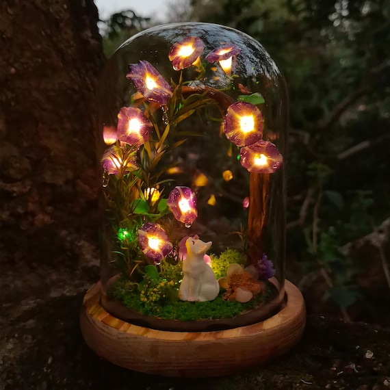 Handmade Morning Glory Flower Night light | Cat Forest Night Light | Crystal | Birth Flower Lamp | Birthday Gift - Light Up Magical Nights