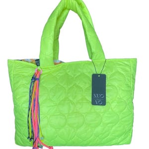 Neon Green Quilted Handbag with Handles – Bold Statement Bag with Silk Insole – Trendy Handmade Purse – Gift for Her