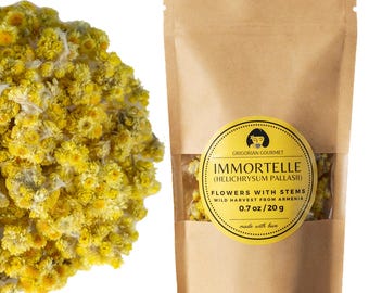 Immortelle (Helichrysum Pallasii) 0.7 OZ (20g) Dried Flowers with Short Stems, Loose Herbal Tea | Wild-Harvested from Armenia