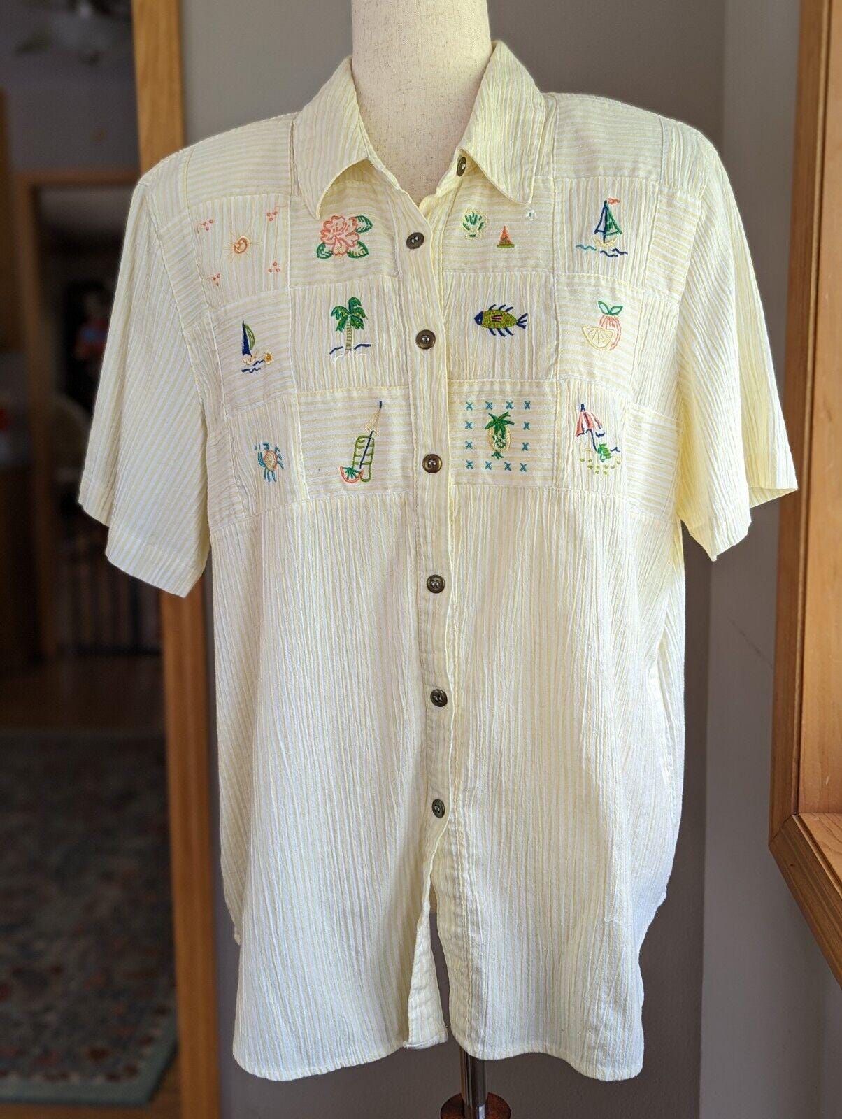 Vintage Koret Francisca Women Button Down Short Sleeve Blouse Top 