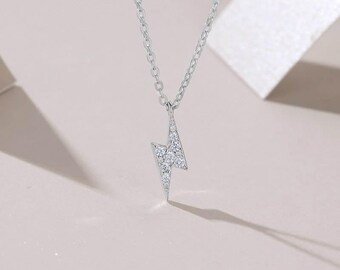 Lab Diamond Lightning Bolt Pendant: 14K Gold Necklace, Minimalist Jewelry