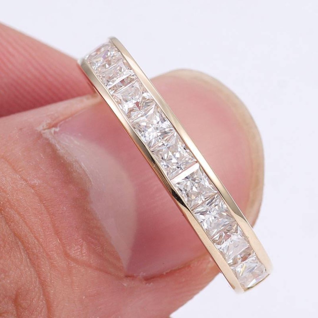 Princess Cut Lab Diamond Eternity Band: 14K Yellow Gold Anniversary ...