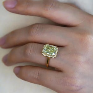 Radiant Cut Yellow Lab-Grown Diamond Ring with Hidden Halo | 14K Yellow Gold Solitaire Promise Ring | Elegant Engagement & Anniversary Gift.