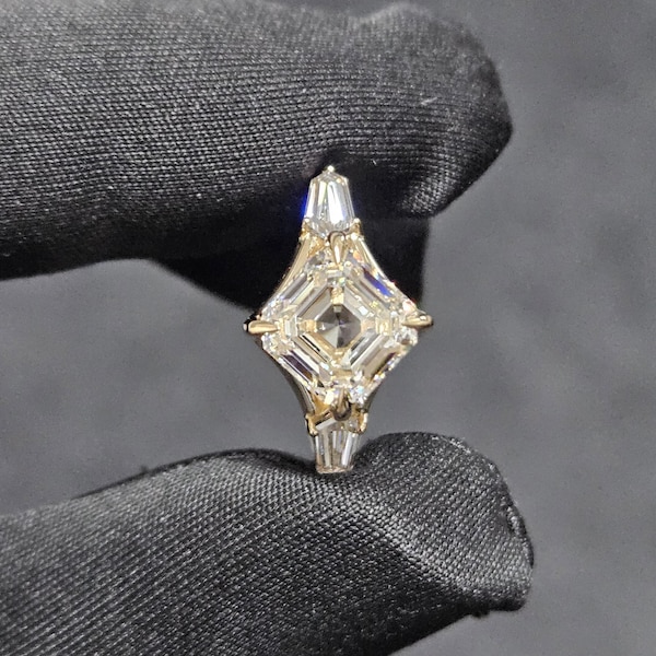 Asscher Cut 2CT IGI Certified Lab Grown Diamond Ring with Baguette Accents | Engagement or Anniversary Gift | Moissanite Option | 14K Gold.