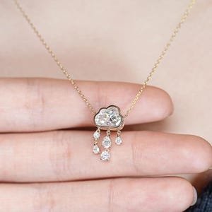 Cloud Cut Solitaire Pendant Necklace – 14K Solid Gold with 3.00 CT Pear & Round Lab Grown Diamonds, Elegant Gift for Girls And Women.