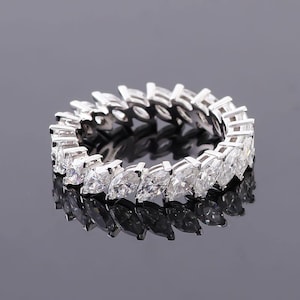 4.20CTW Marquise geslepen diamanten Eternity-band, volledige Eternity-ring, optie labgekweekt of moissaniet, 14 kt witgouden trouwring.