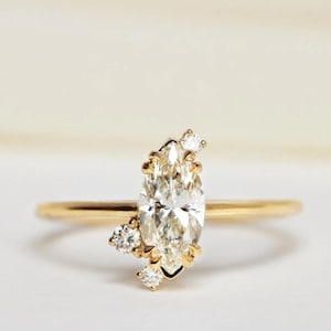 2CT Marquise Diamond Engagement Ring Vintage Style | IGI Certified | Halo with Round Accents | 14K Yellow Gold | Moissanite Option.