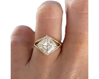 Asscher Cut 2 CT IGI Certified Lab-Grown Diamond Solitaire Ring & Moissanite Option – Classic Engagement And Anniversary in 14K Yellow Gold.