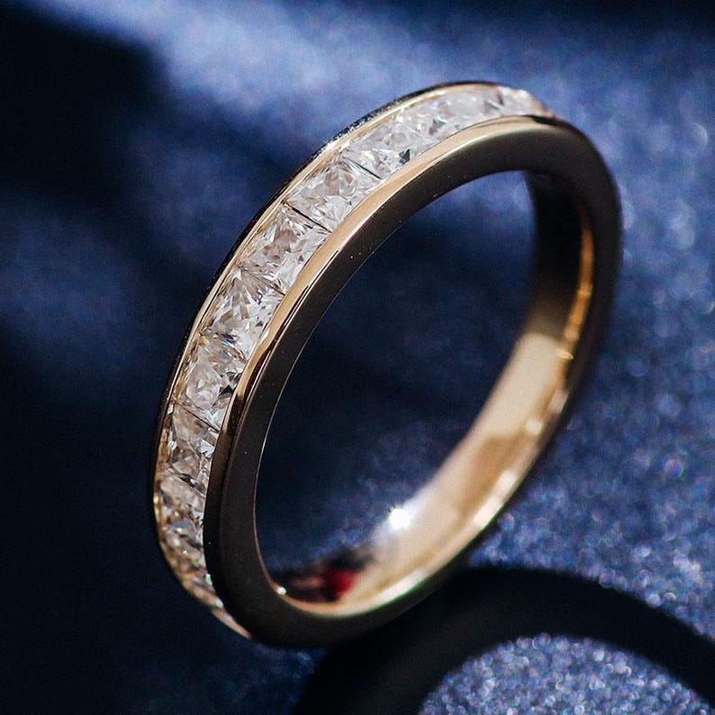 Princess Cut Lab Diamond Eternity Band: 14K Yellow Gold Anniversary ...