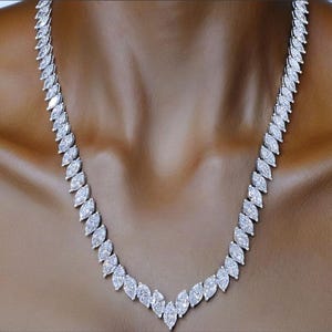 15 CT Marquise Cut Diamond Tennis Necklace – Lab Grown Diamonds, 14K Solid Gold, Dainty Statement Necklace, Bridal or Anniversary Gift.