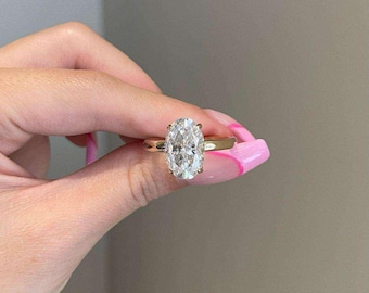Oval Cut 3CT Lab Grown Diamond Engagement Ring, IGI Certified Solitaire, 14K Solid Gold Oval Ring, Minimalist Bridal Ring.