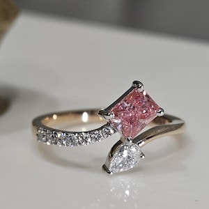 Radiant Cut Pink Diamond Ring in 14k Gold – Ethical Color-Treated Engagement Ring – Statement Jewelry for Her