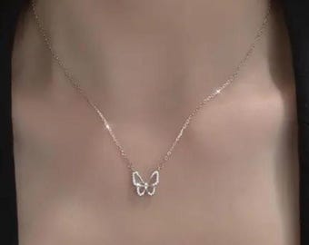 Round Cut Lab Grown Diamond Butterfly Pendant with Chain | Moissanite or Diamond Option | 14K Gold Necklace for Girls & Women | Cute Gift