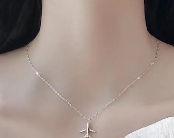 Collana con ciondolo a forma di aeroplano in argento sterling, regalo