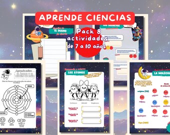 Atomen en moleculen Wetenschapsactiviteit voor kinderen (Spaans) | Werkbladen voor leren in de ruimte (digitale download) van 7-10 jaar