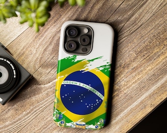 Funda para teléfono con la bandera de Brasil / Cubierta con vibrantes pinceladas, diseño de Ordem e Progresso