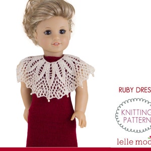 Doll Christmas Dress Pattern, Doll Evening Dress, Knitting Pattern, for 18 inch Girl Dolls, 18 inch Doll Clothes Pattern,  Ruby Red Dress