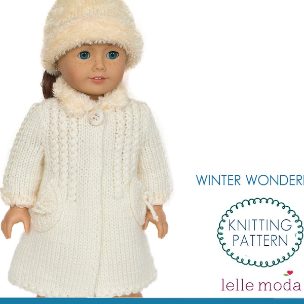 Winter Coat Knitting Pattern for 18 inch Dolls- Girl Doll Coat- Doll Coat Pattern-Winter Wonderland design-PDF File-Instant Download