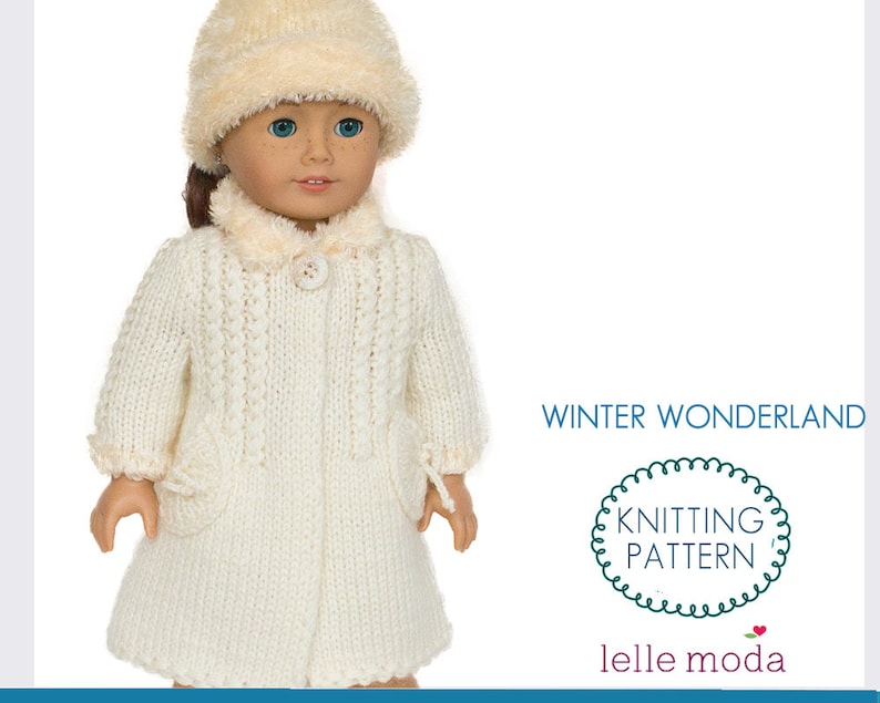 Winter Coat Knitting Pattern for 18 inch Dolls Girl Doll Coat Doll Coat Pattern-Winter Wonderland design-PDF File-Instant Download image 1