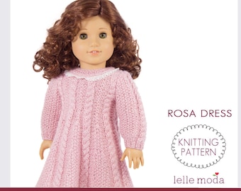 Rose Cable Knit Doll Dress Pattern for 18 inch Dolls (PDF File)