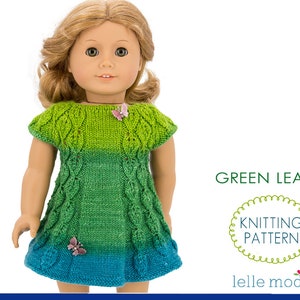 Sommerkleid für 18-Zoll-Puppen, Strickmuster, Kleidung für American Girl Doll, Spitzenmuster, Grüne Frühlingsblätter Design, PDF Download