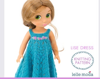 Doll Clothes for 16" Dollss, Knitting Pattern,  Lise Dress Knitting Pattern for Cartoon Play Dolls, - PDF Pattern,  Instant Download