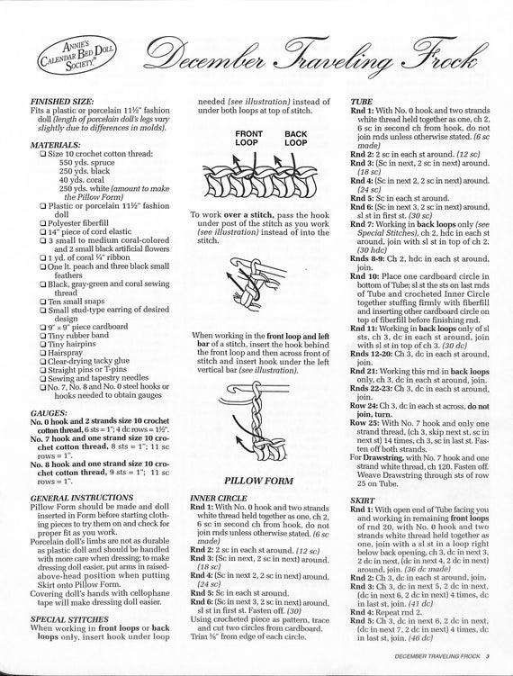 Annie's Calendar Bed Doll Society-1995 Collection-miss December 1995-crochet  Dress Pattern-turn of the Century Collection-new-7 Pages - Etsy