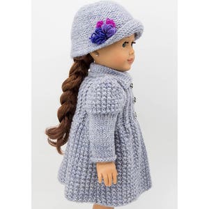 Lady in Grey Stylish Knitted Coat and Hat for 18 inch dolls, Knitting Pattern, Doll Clothes Pattern, Fits Standard 18 inch dolls image 3