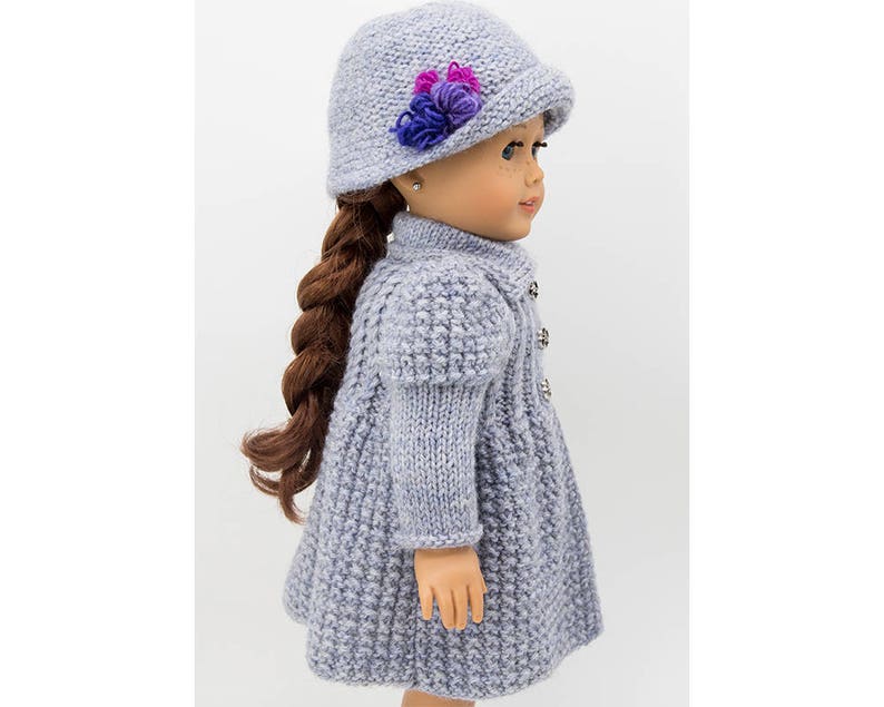 Lady in Grey Stylish Knitted Coat and Hat for 18 inch dolls, Knitting Pattern, Doll Clothes Pattern, Fits Standard 18 inch dolls image 3