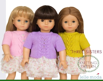 Doll Clothes Pattern, Knitting Pattern, for 18 inch Girl Doll, Doll Summer Clothes pattern, 18 inch Doll Clothes, Three Sisters Pattern