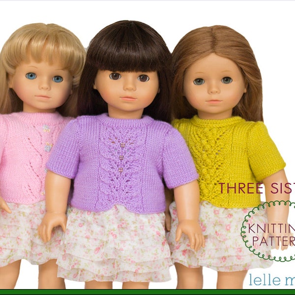 Doll Clothes Pattern, Knitting Pattern, for 18 inch Girl Doll, Doll Summer Clothes pattern, 18 inch Doll Clothes, Three Sisters Pattern