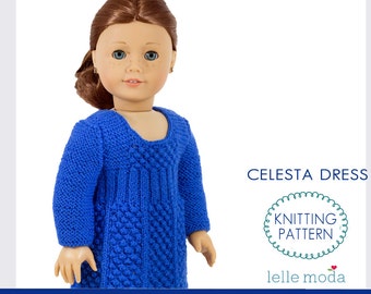 Celesta Doll Dress Knitting  Pattern-Long Sleeve Demi Season Dress for 18 inch dolls-Handknit Doll Clothes-PDF File- Instant Downlod